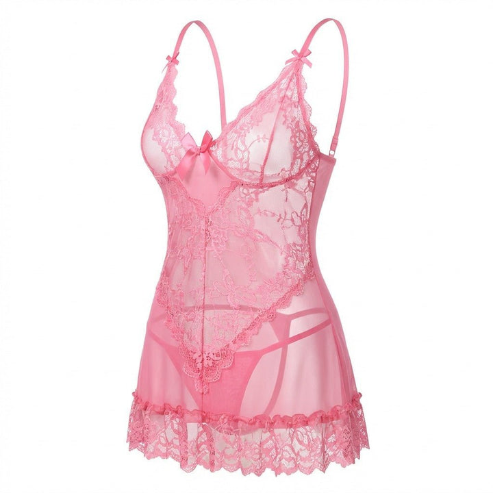 Women's Sheer Mesh Floral Lace Scallop-Hem Chemise - Pink