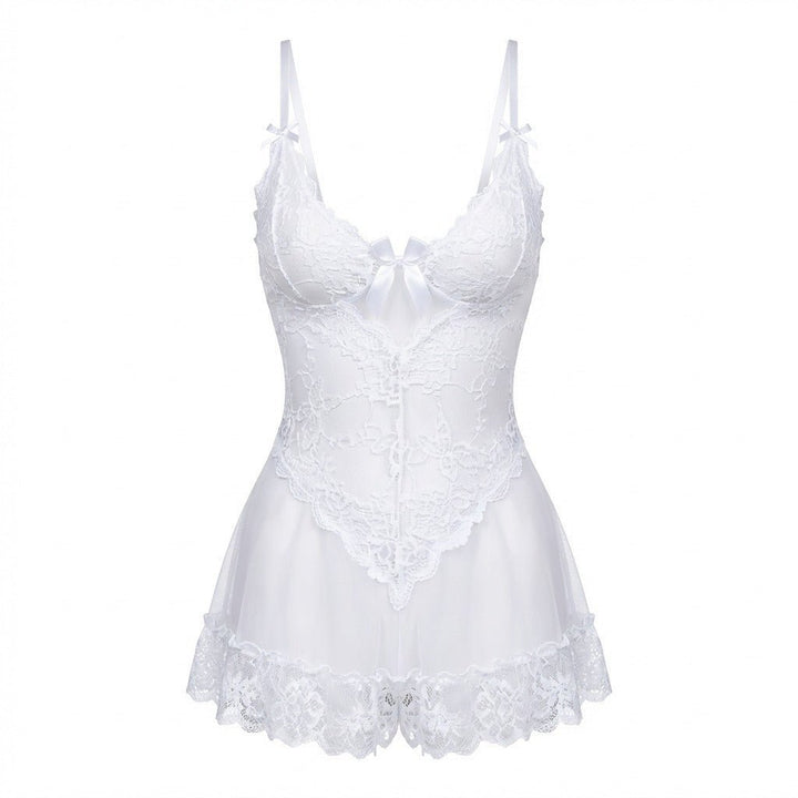 Women's Sheer Mesh Floral Lace Scallop-Hem Chemise - White