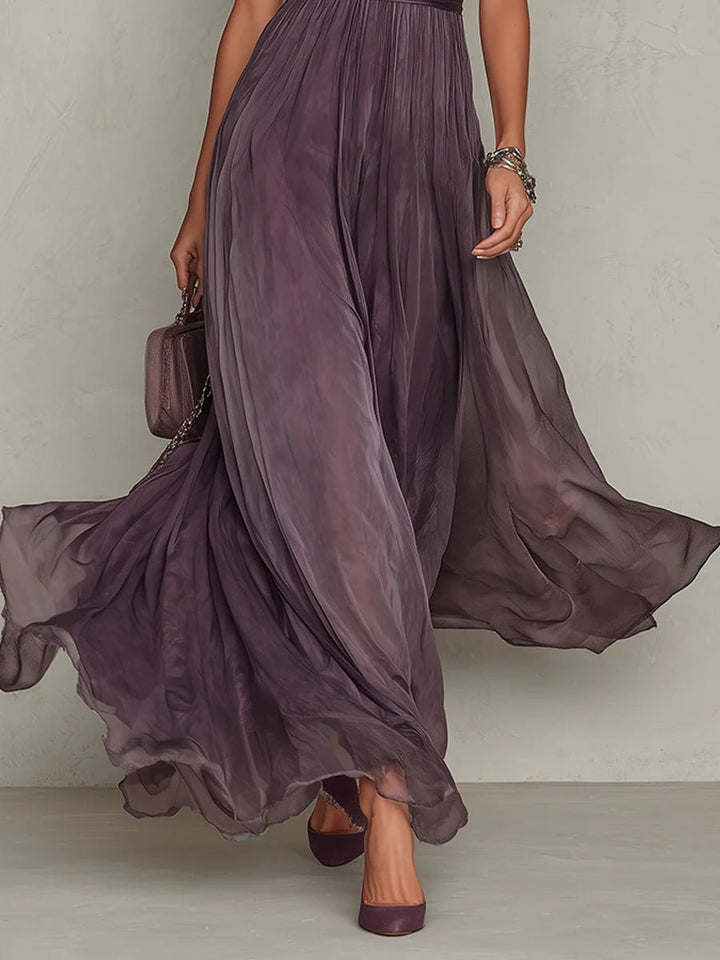Women's Short Sleeve Keyhole Flowing Chiffon Maxi Dress