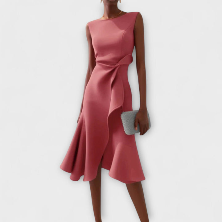 Women's Sleeveless Asymmetric Draped Flared Midi Dress - Roze