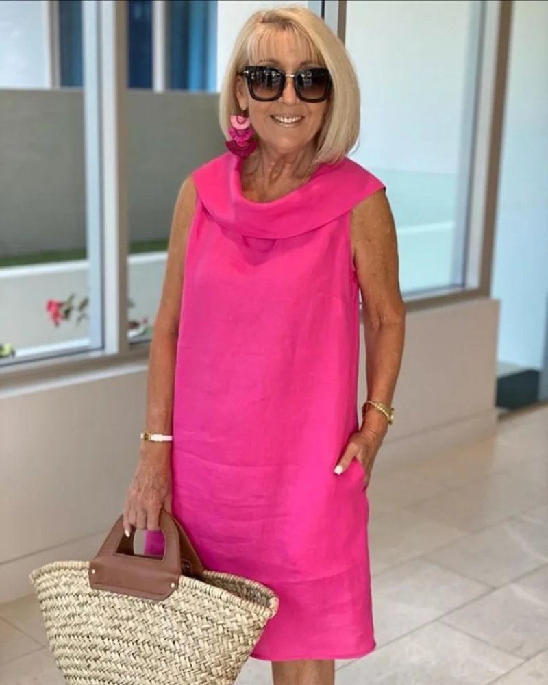 Women's Sleeveless Cowl-Neck Shift Dress - Pink