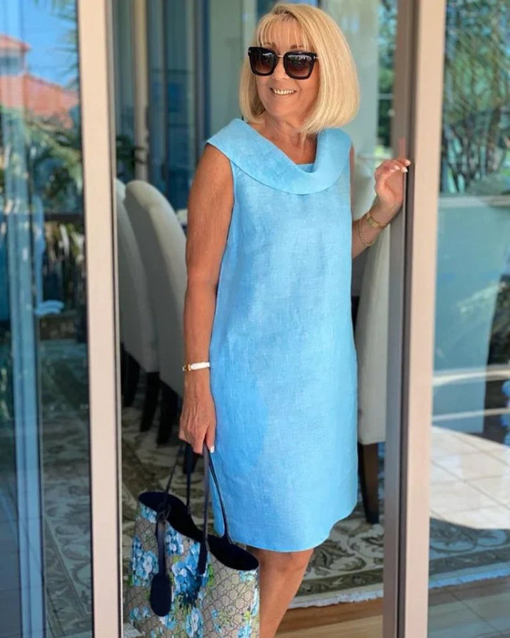 Women's Sleeveless Cowl-Neck Shift Dress - Sky Blue
