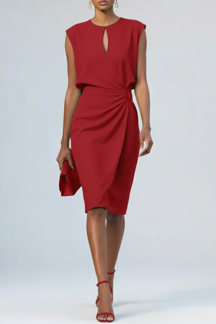 Women's Sleeveless Keyhole-Neck Ruched Midi Dress - Rood