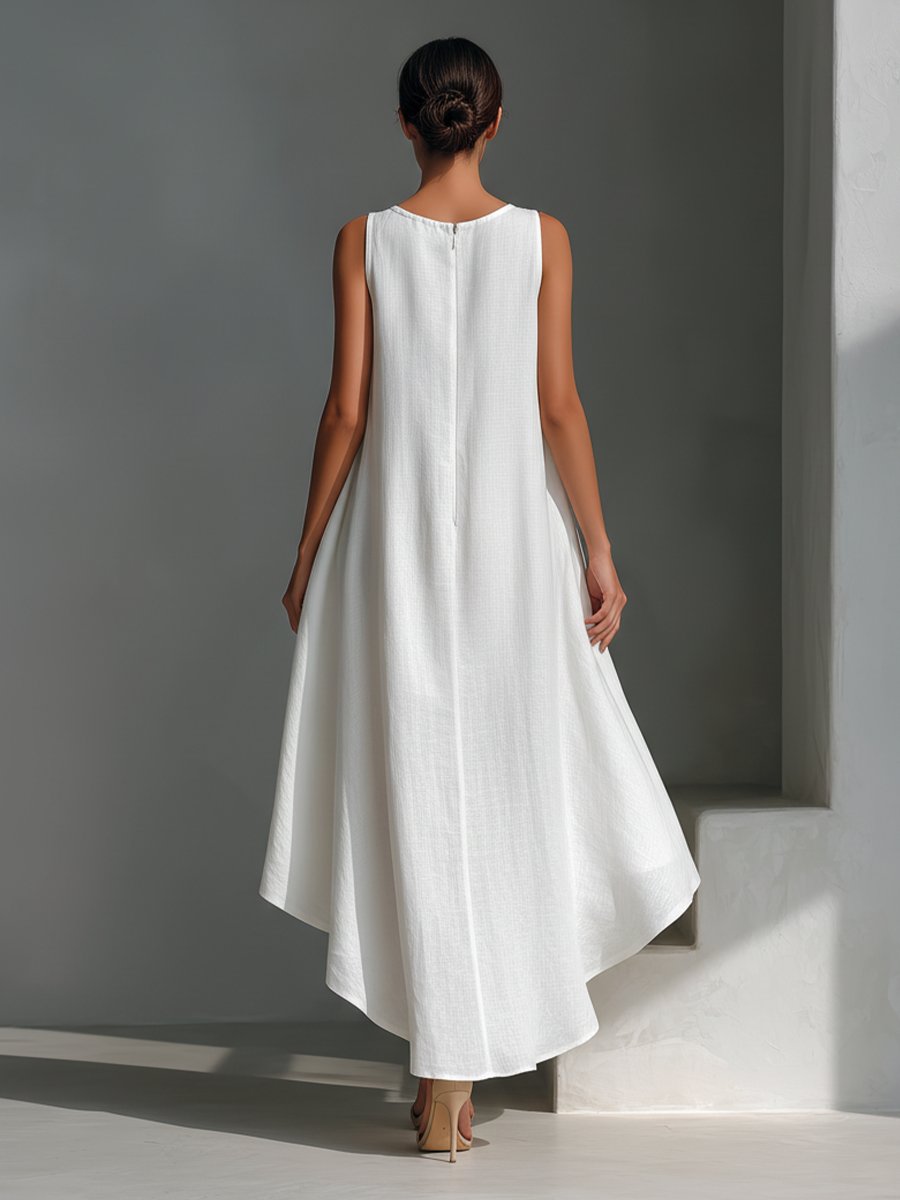 Women's Sleeveless Linen Asymmetric Handkerchief Hem Midi Dress