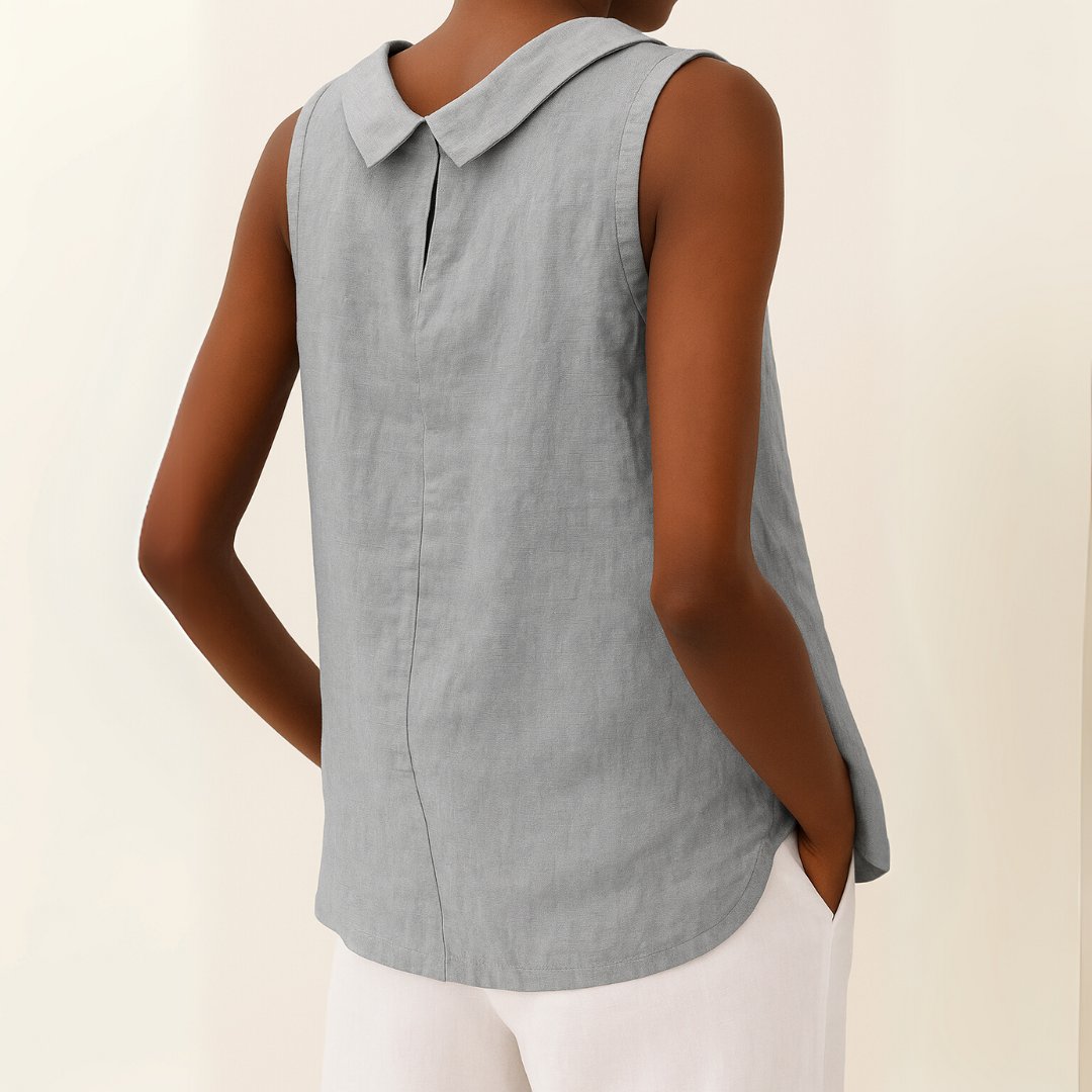 Women's Sleeveless Roll-Neck Linen-Blend Blouse