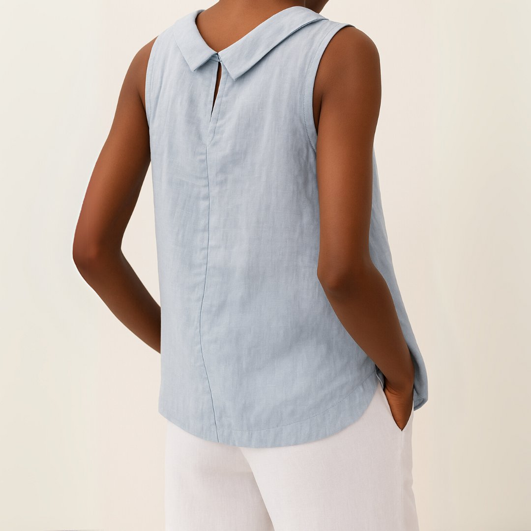 Women's Sleeveless Roll-Neck Linen-Blend Blouse