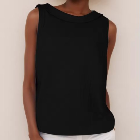 Women's Sleeveless Roll-Neck Linen-Blend Blouse - black