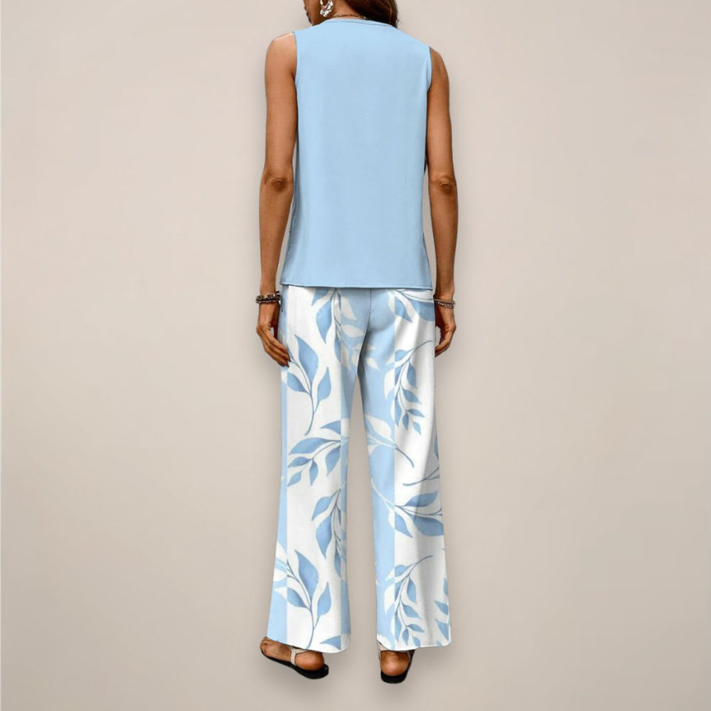 Women's Sleeveless Square-Neck Layered Top Wide-Leg Pants Two-Piece Set