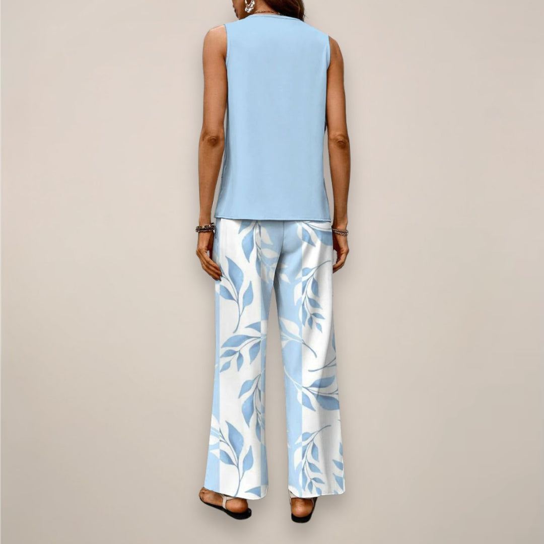 Women's Sleeveless Square-Neck Layered Top Wide-Leg Pants Two-Piece Set