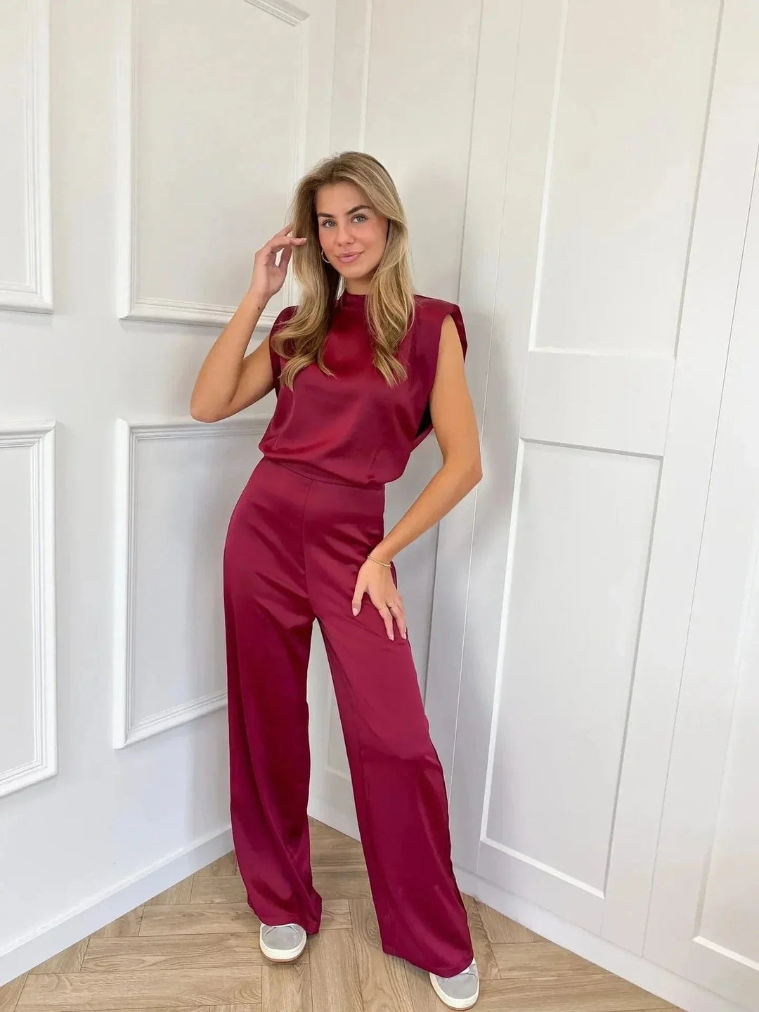 Women's Sleeveless Wide-Leg Satin Jumpsuit