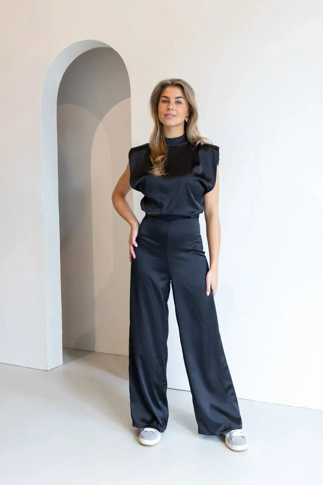 Women's Sleeveless Wide-Leg Satin Jumpsuit