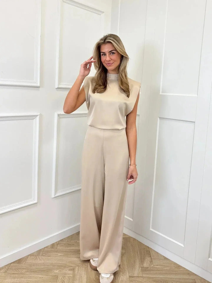 Women's Sleeveless Wide-Leg Satin Jumpsuit