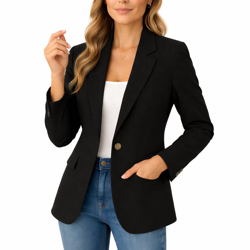 Women's Slim-Fit Single-Button Stretch Tailored Blazer - Black