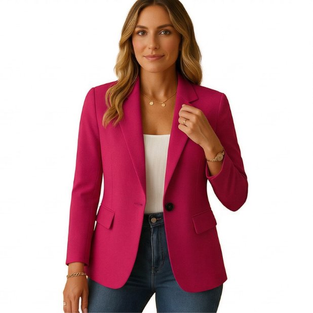Women's Slim-Fit Single-Button Stretch Tailored Blazer - Pink