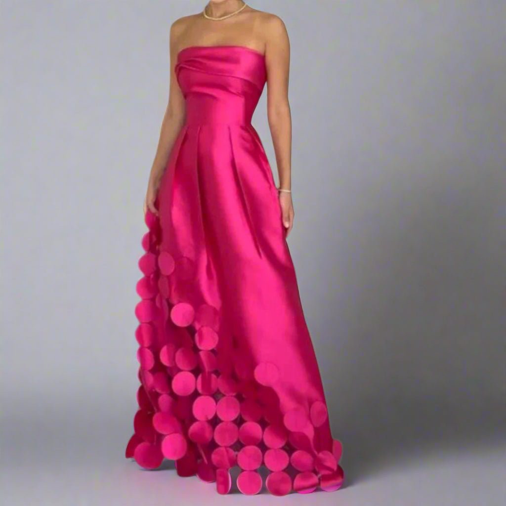 Women's Strapless Fitted-Bodice Petal-Hem Satin Maxi Dress - Pink