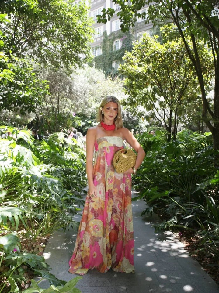 Women's Strapless Floral Floor-Length Maxi Wedding Guest Dress