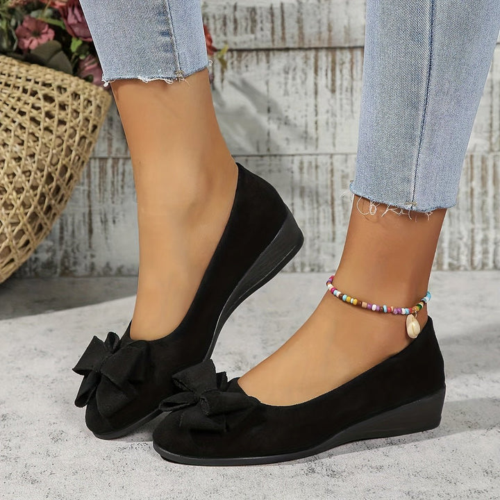 Women's Suede-Effect Bow-Detail Cushioned Slip-On Ballet Flats