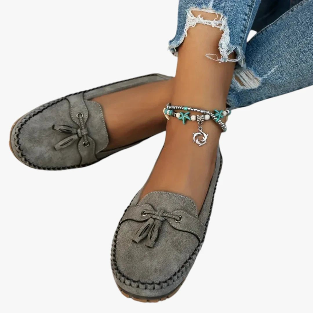 Women's Suede Tassel Slip-On Flat Loafers - Grå