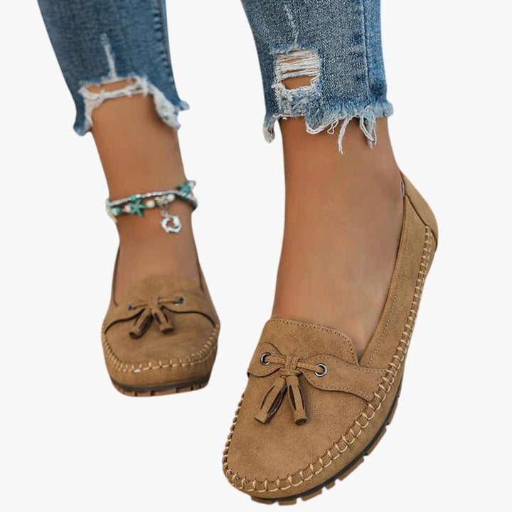 Women's Suede Tassel Slip-On Flat Loafers - Brun