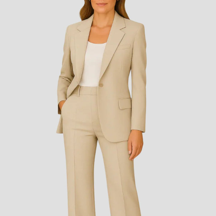 Women's Tailored Single-Button Blazer Straight-Leg Pants Two-Piece Suit - Beige