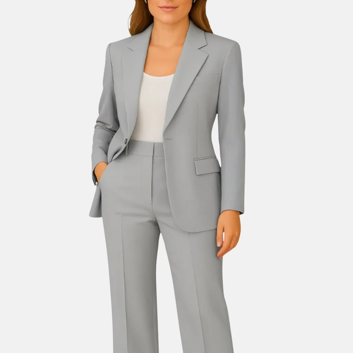 Women's Tailored Single-Button Blazer Straight-Leg Pants Two-Piece Suit - Grey