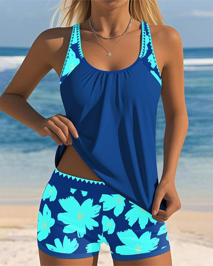 Women's Tummy-Control Floral Racerback Tankini Swim Set