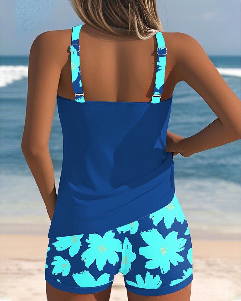 Women's Tummy-Control Floral Racerback Tankini Swim Set