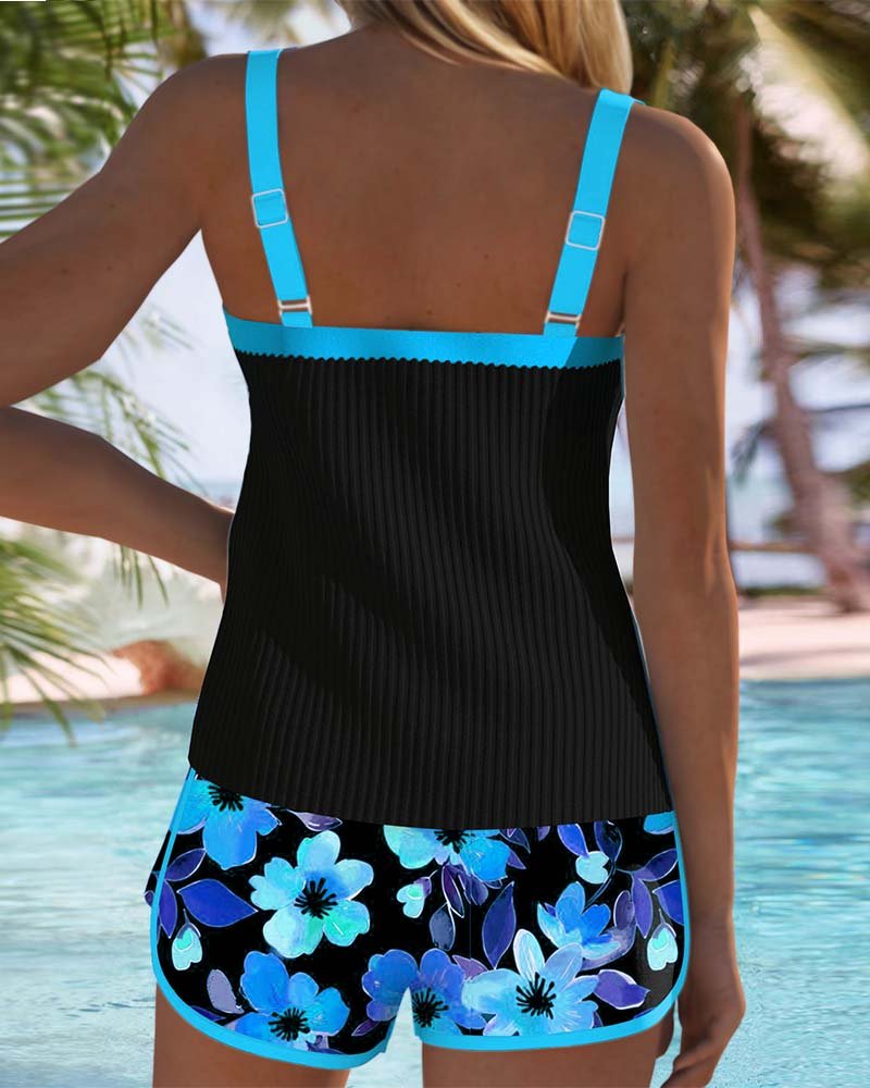 Women's Tummy Control Floral Two-Piece Tankini Swimsuit Set