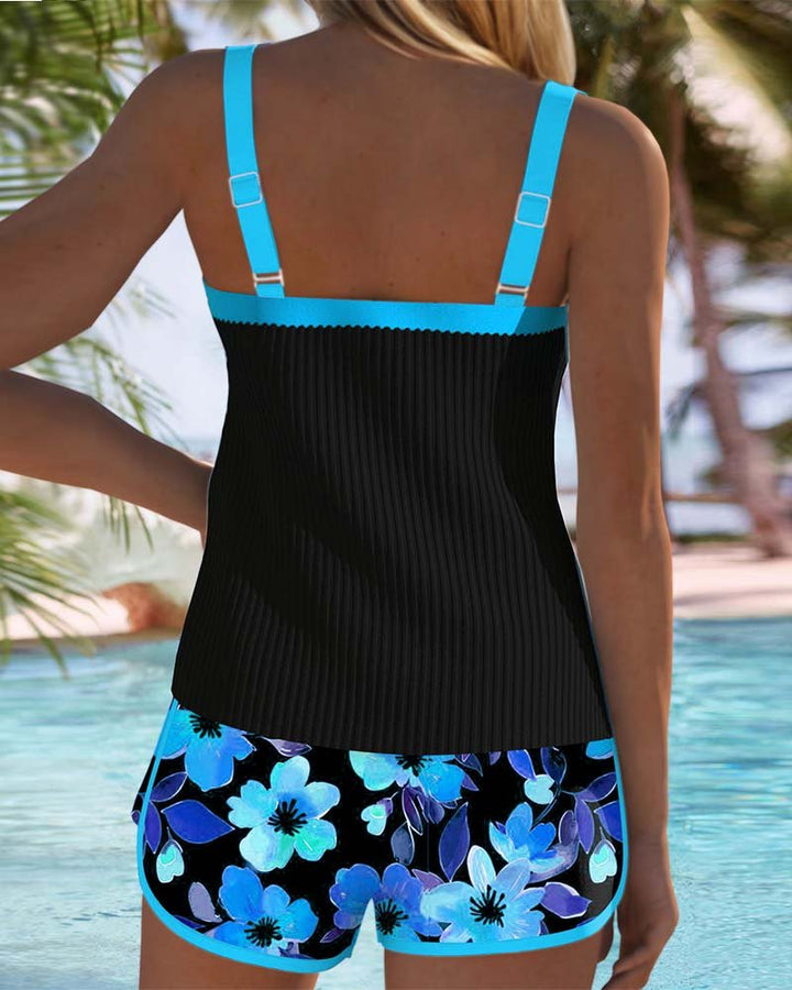 Women's Tummy Control Floral Two-Piece Tankini Swimsuit Set