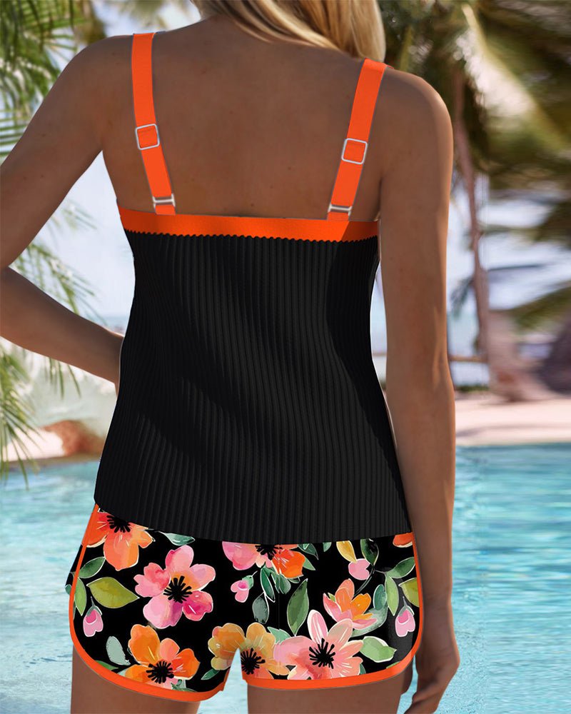 Women's Tummy Control Floral Two-Piece Tankini Swimsuit Set