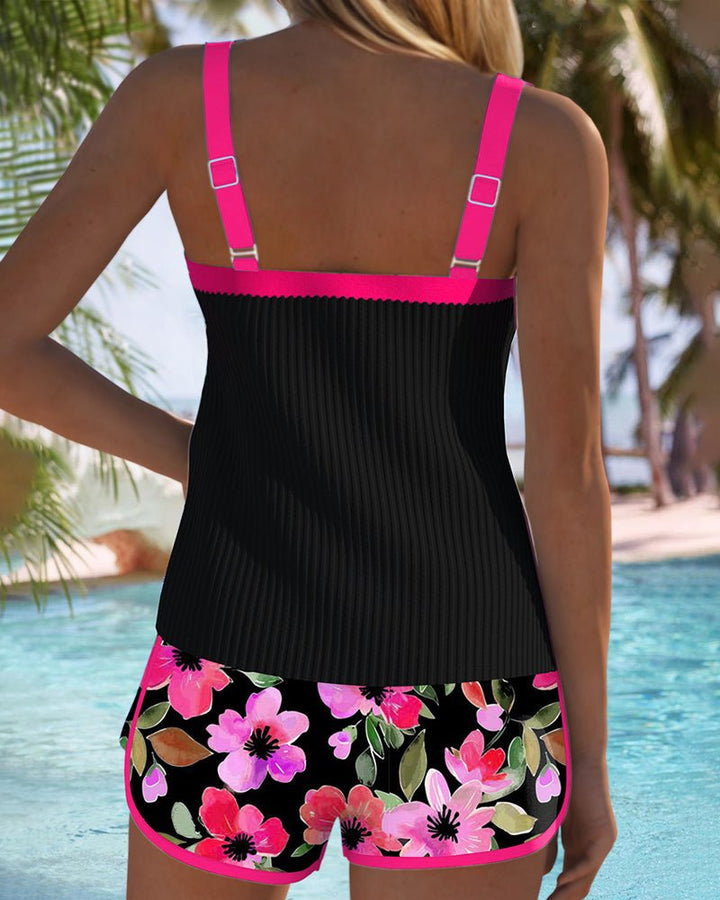Women's Tummy Control Floral Two-Piece Tankini Swimsuit Set