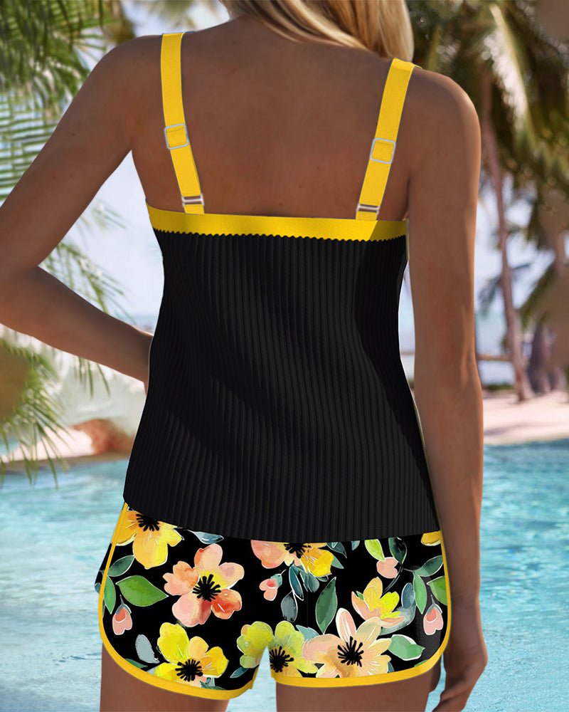 Women's Tummy Control Floral Two-Piece Tankini Swimsuit Set
