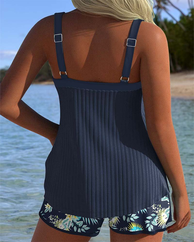 Women's Tummy-Control Sweetheart Tankini Two-Piece Swimsuit Shorts Set