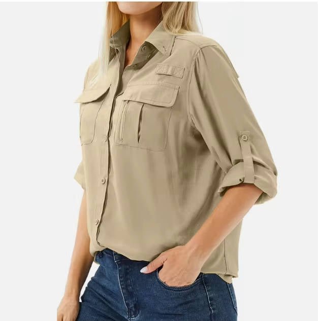 Women's UPF 50 Roll-Up Sleeve Outdoor Hiking Shirt