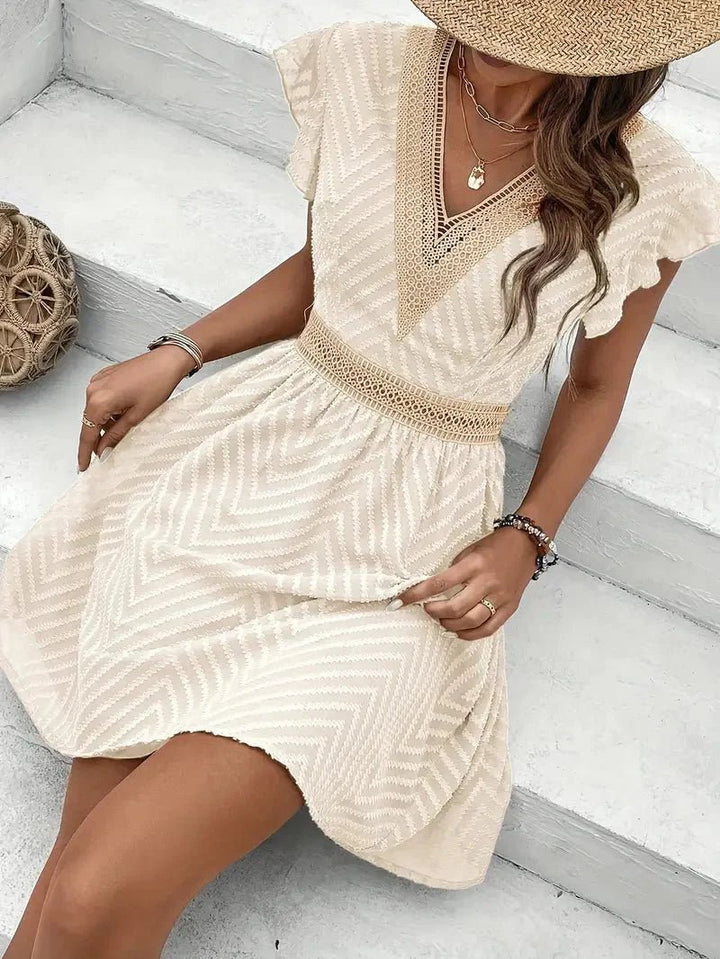 Women's V-Neck Lace-Trim Cap-Sleeve Mini Dress