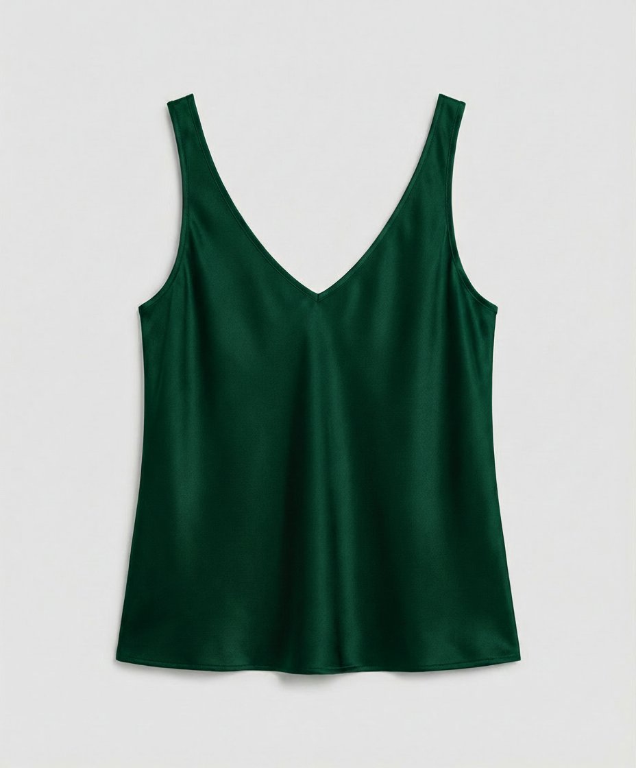 Women's V-Neck Wide-Strap Relaxed-Fit Satin Camisole Top - Green