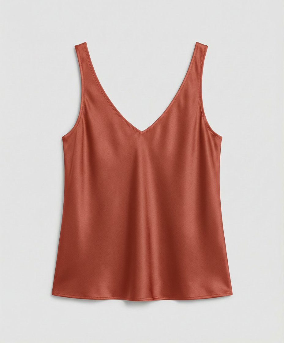 Women's V-Neck Wide-Strap Relaxed-Fit Satin Camisole Top - Orange