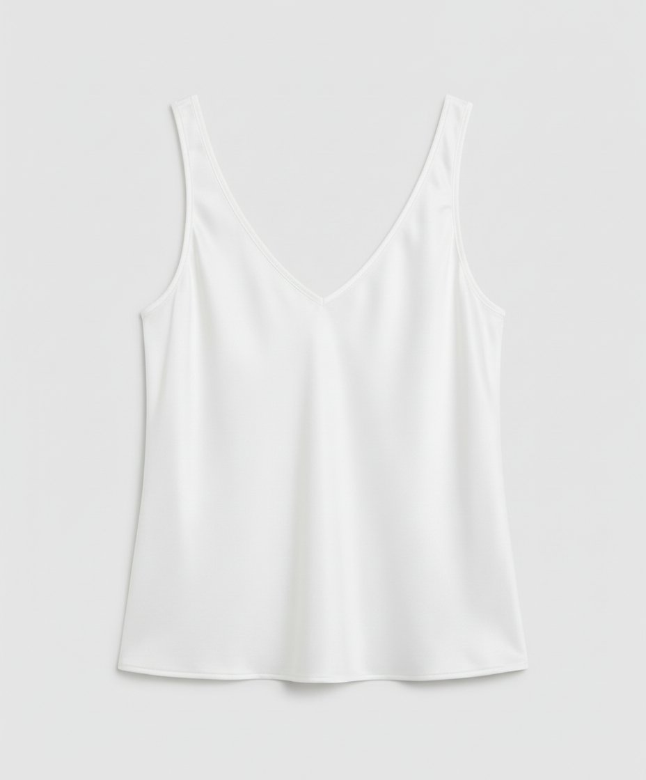 Women's V-Neck Wide-Strap Relaxed-Fit Satin Camisole Top - White