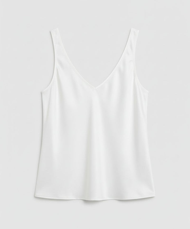 Women's V-Neck Wide-Strap Relaxed-Fit Satin Camisole Top - White