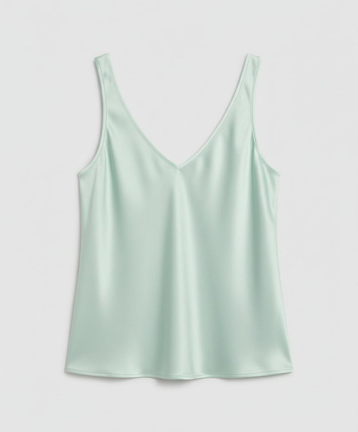 Women's V-Neck Wide-Strap Relaxed-Fit Satin Camisole Top - Light Green