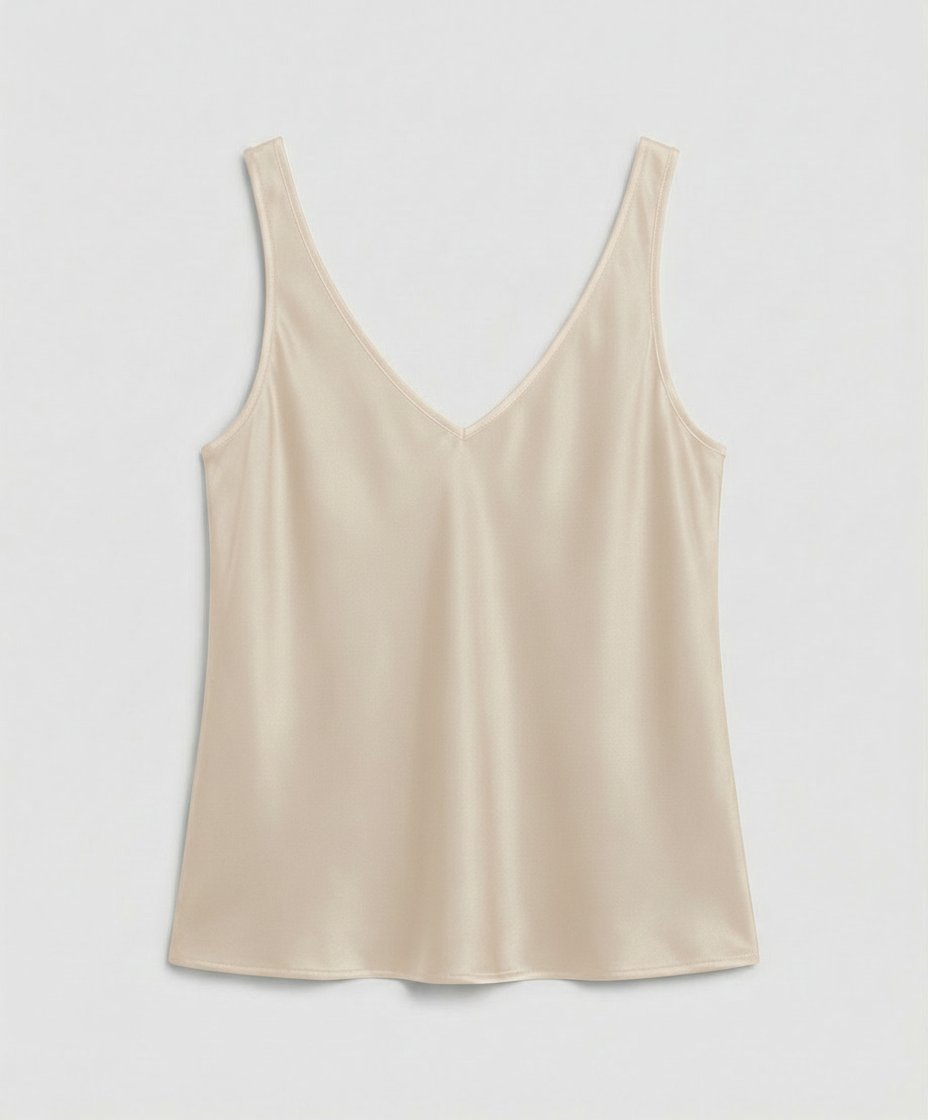 Women's V-Neck Wide-Strap Relaxed-Fit Satin Camisole Top - Beige