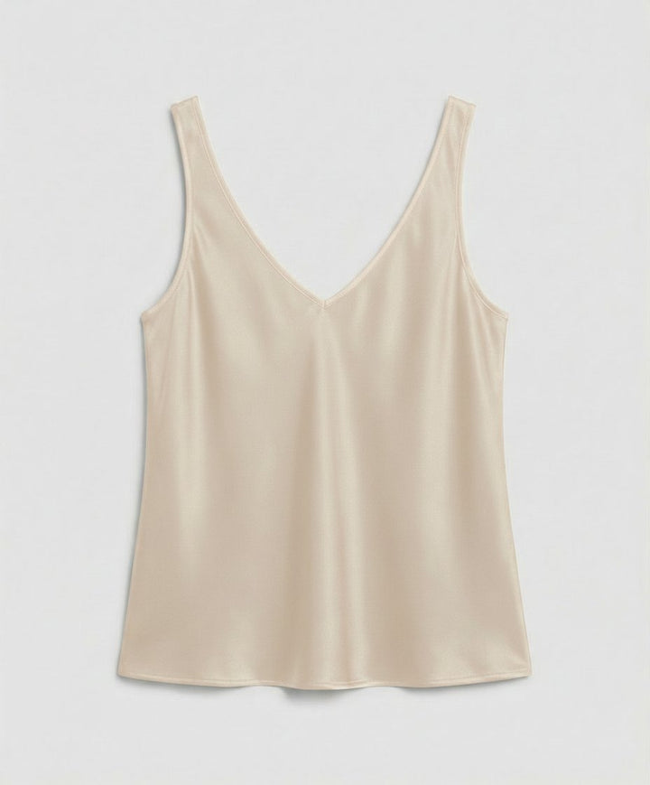 Women's V-Neck Wide-Strap Relaxed-Fit Satin Camisole Top - Beige