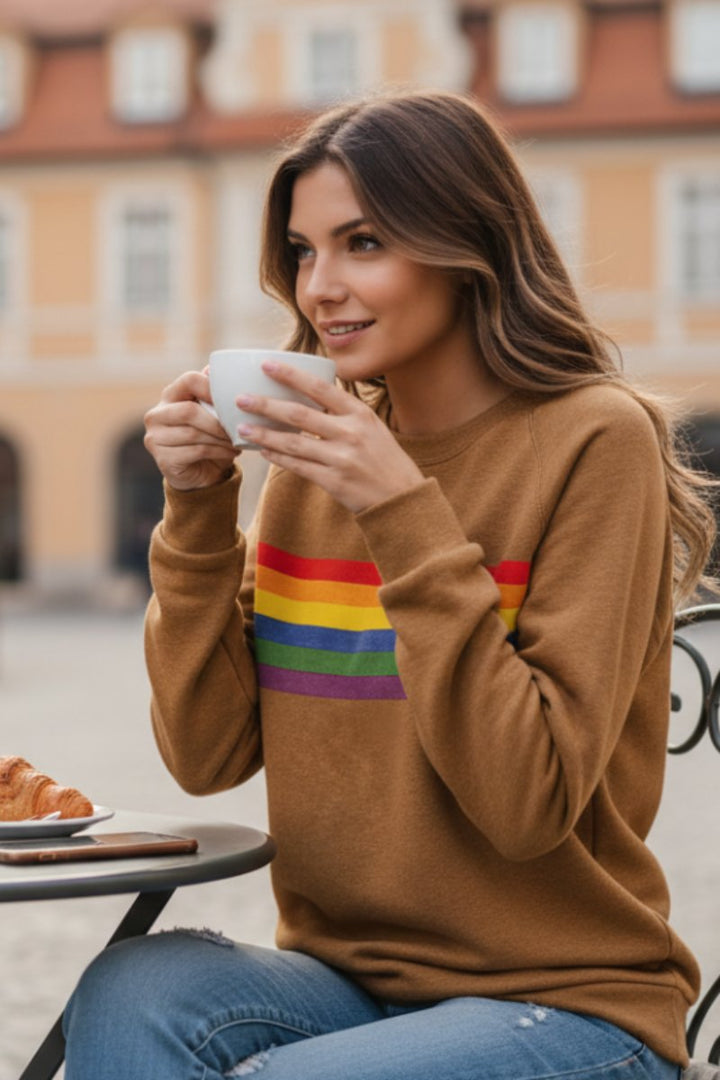Women's Vintage Rainbow Striped Relaxed-Fit Crew Neck Sweatshirt