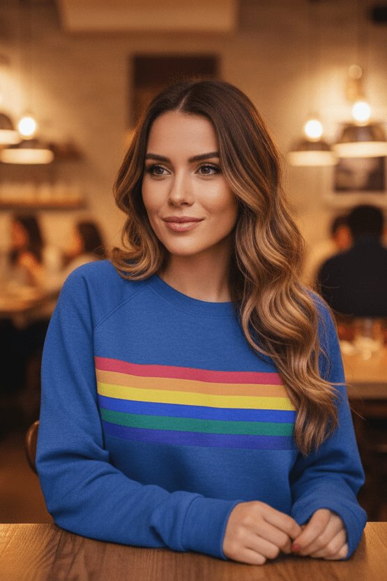 Women's Vintage Rainbow Striped Relaxed-Fit Crew Neck Sweatshirt