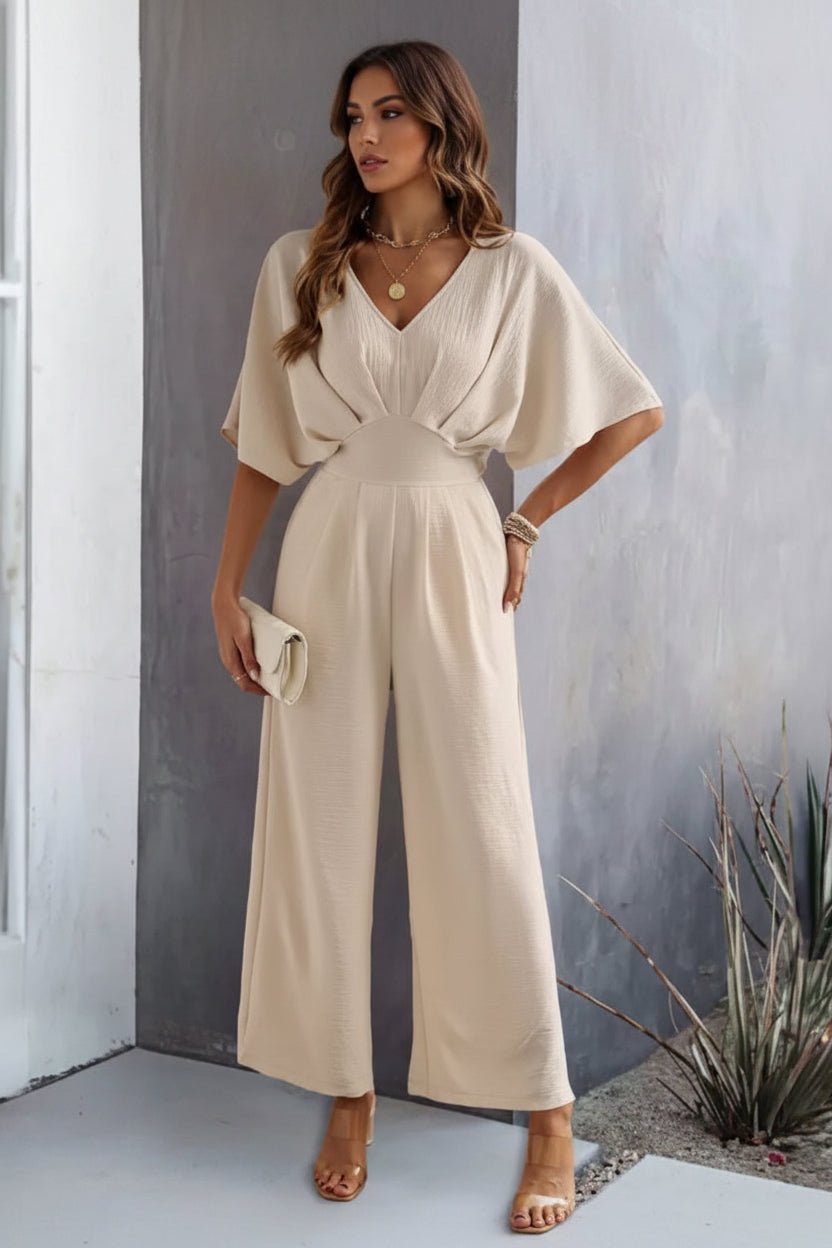Women's Wide-Leg Batwing-Sleeve V-Neck Wrap Jumpsuit
