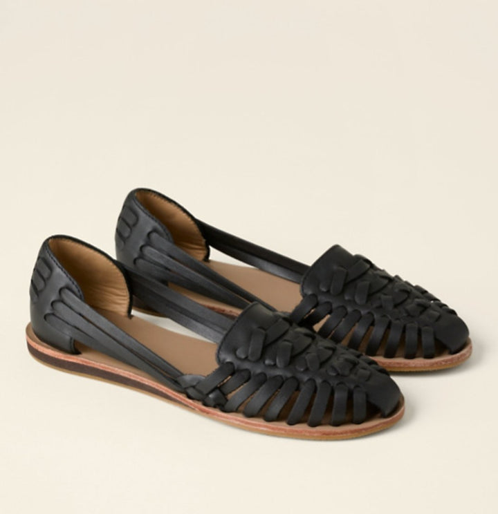 Women's Woven Leather Closed-Toe Slip-On Flat Sandals - Black