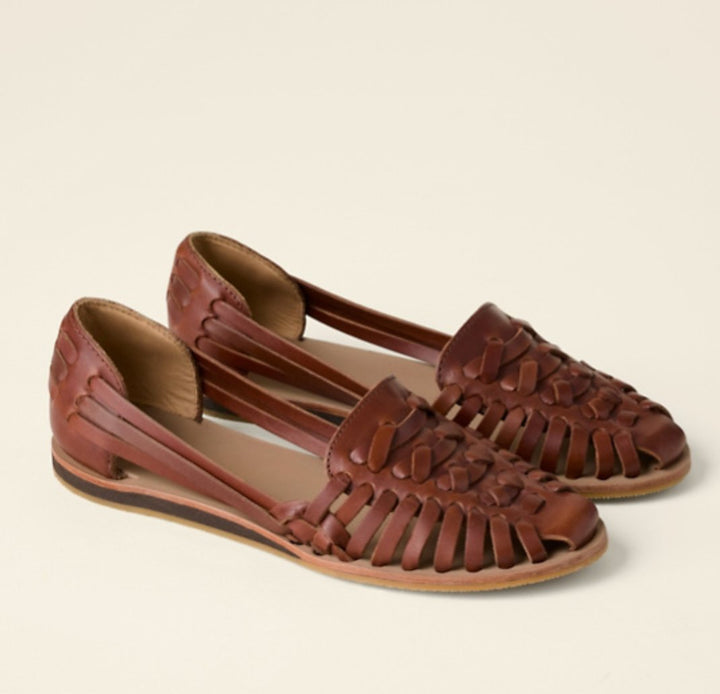Women's Woven Leather Closed-Toe Slip-On Flat Sandals - Brown