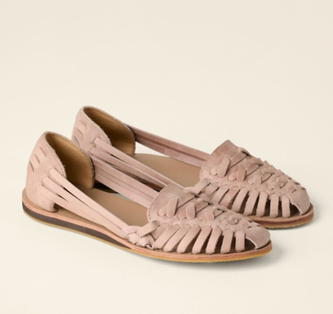 Women's Woven Leather Closed-Toe Slip-On Flat Sandals - Pink