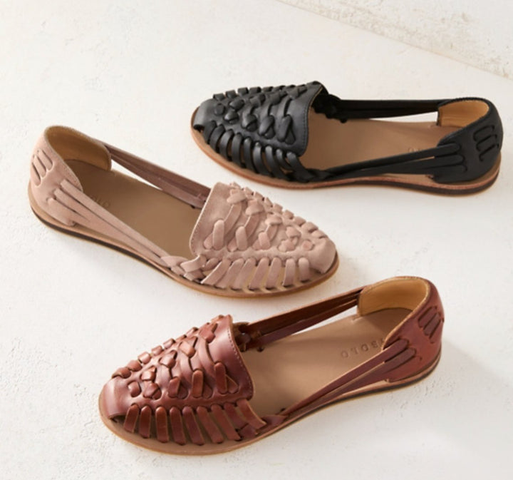 Women's Woven Leather Closed-Toe Slip-On Flat Sandals